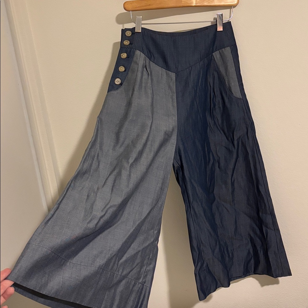 Archerie NYC Designer Two-Toned Blue Wide Leg Culottes Pants Size 2 - Picture 2 of 9